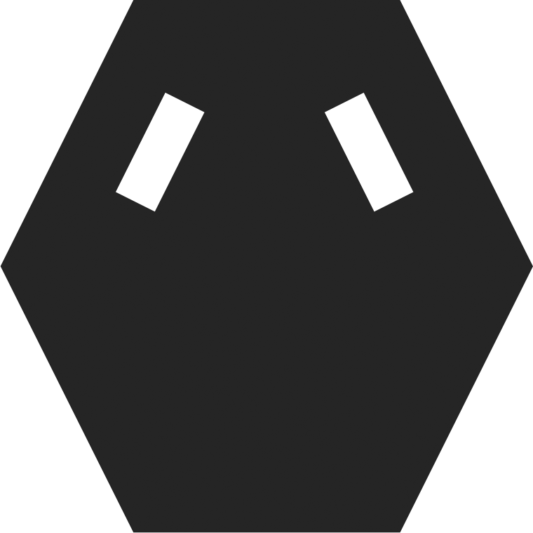 black hexagon with two white rectangles