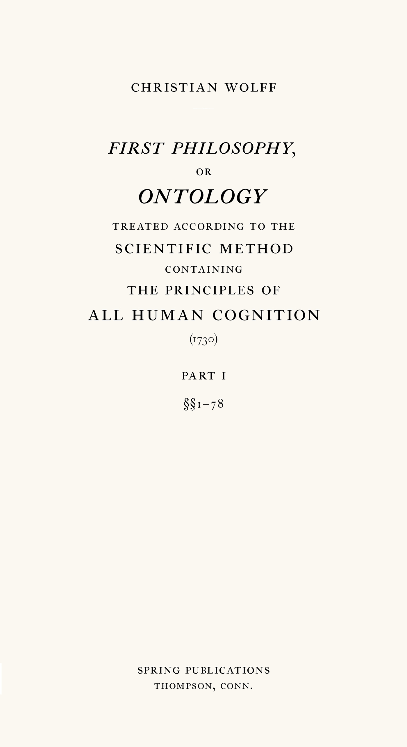 cover for Wolff's Ontology